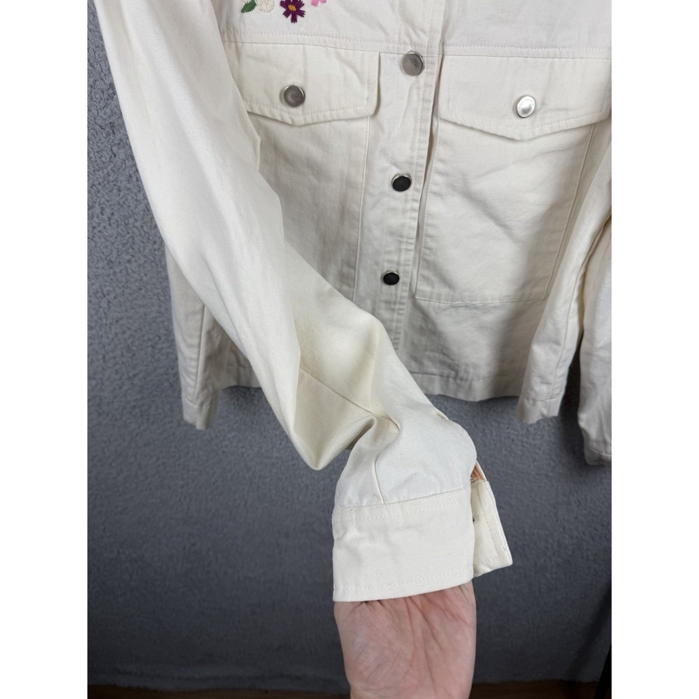Dolan Women's Floral Embroidered Cream Cotton Trucker Jacket Sz L - Picture 6 of 12